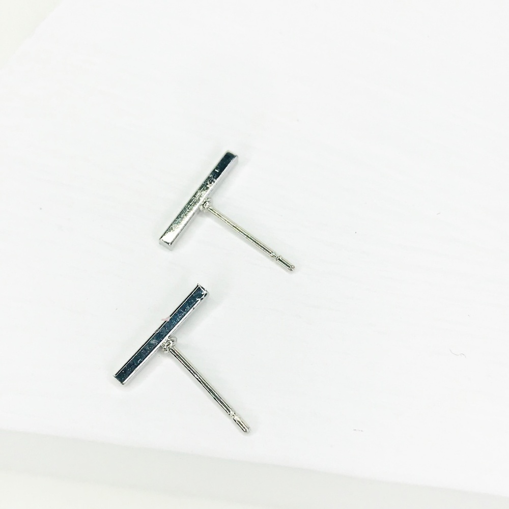 Mini Silver Bar Stud Earrings - Picture 6 of 7